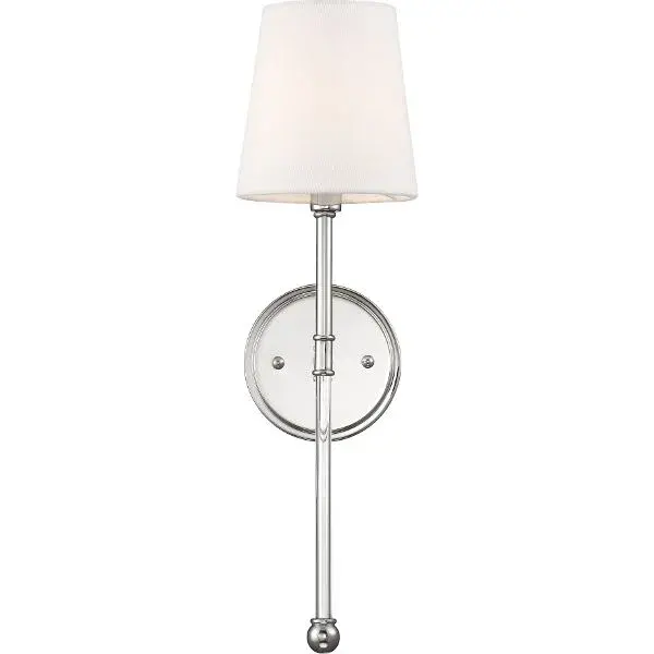 Olmstead 1-Light Wall Sconce in Polished Nickel with White Linen Shade - Image 1