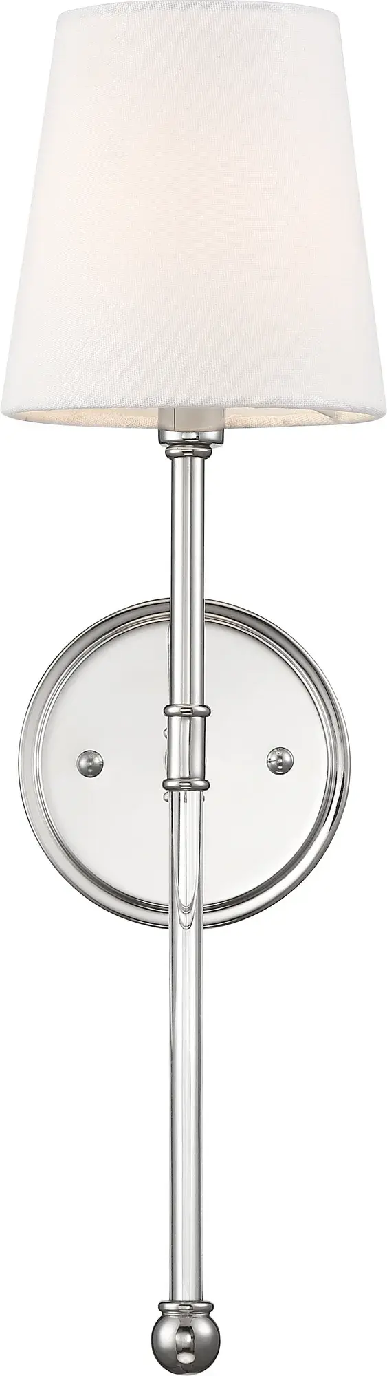 Olmstead 1-Light Wall Sconce in Polished Nickel with White Linen Shade - Image 2