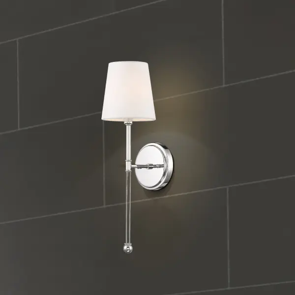 Olmstead 1-Light Wall Sconce in Polished Nickel with White Linen Shade - Image 10