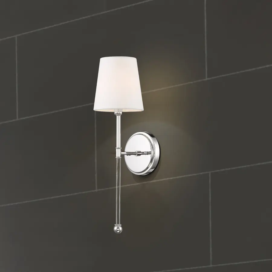 Olmstead 1-Light Wall Sconce in Polished Nickel with White Linen Shade - Image 10