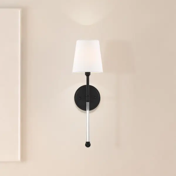 Olmstead 1-Light Wall Sconce in Aged Bronze with White Linen Shade - Image 7