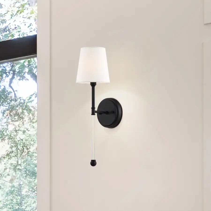 Olmstead 1-Light Wall Sconce in Aged Bronze with White Linen Shade - Image 9