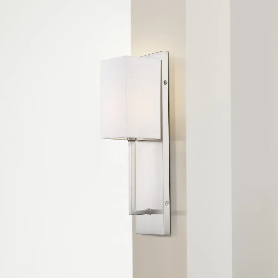 Vesey 1-Light Wall Sconce in Brushed Nickel with White Linen Shade - Image 9