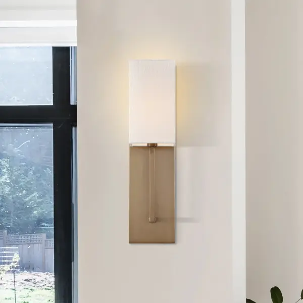 Vesey 1-Light Wall Sconce in Burnished Brass with White Linen Shade - Image 8