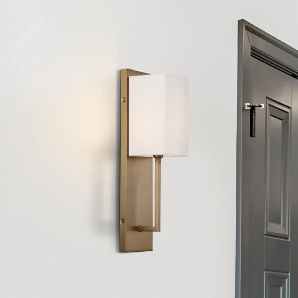 Vesey 1-Light Wall Sconce in Burnished Brass with White Linen Shade - Image 10