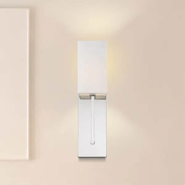 Vesey 1-Light Wall Sconce in Polished Nickel with White Linen Shade - Image 7