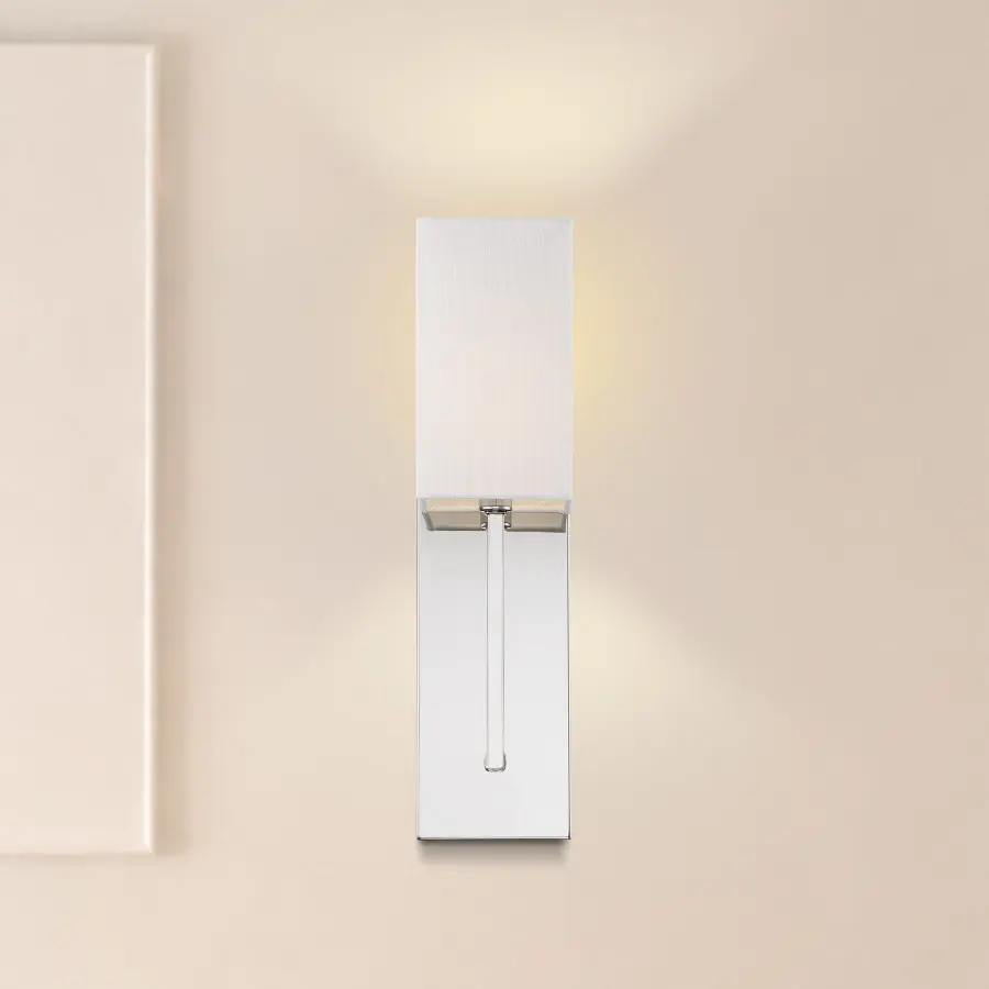 Vesey 1-Light Wall Sconce in Polished Nickel with White Linen Shade - Image 7