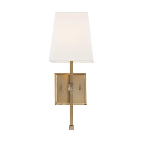Highline 1-Light Vanity Sconce in Burnished Brass with White Linen Shade - Image 1