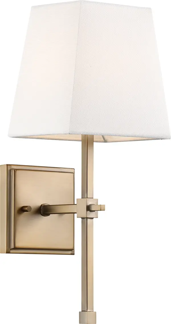 Highline 1-Light Vanity Sconce in Burnished Brass with White Linen Shade - Image 3