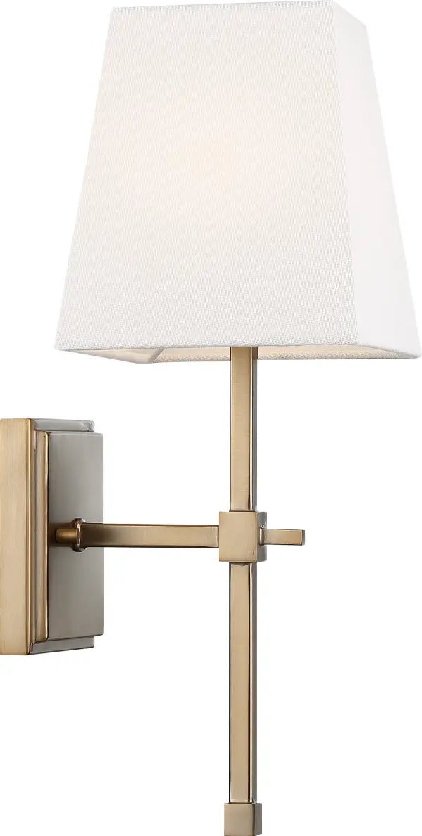 Highline 1-Light Vanity Sconce in Burnished Brass with White Linen Shade - Image 4