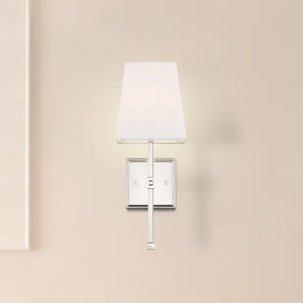Highline 1-Light Vanity Sconce in Polished Nickel with White Linen Shade - Image 7