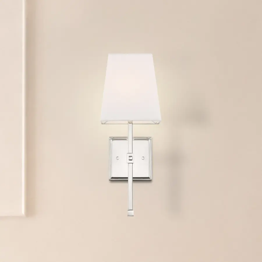 Highline 1-Light Vanity Sconce in Polished Nickel with White Linen Shade - Image 7