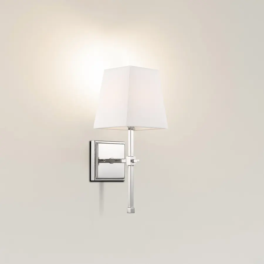 Highline 1-Light Vanity Sconce in Polished Nickel with White Linen Shade - Image 9