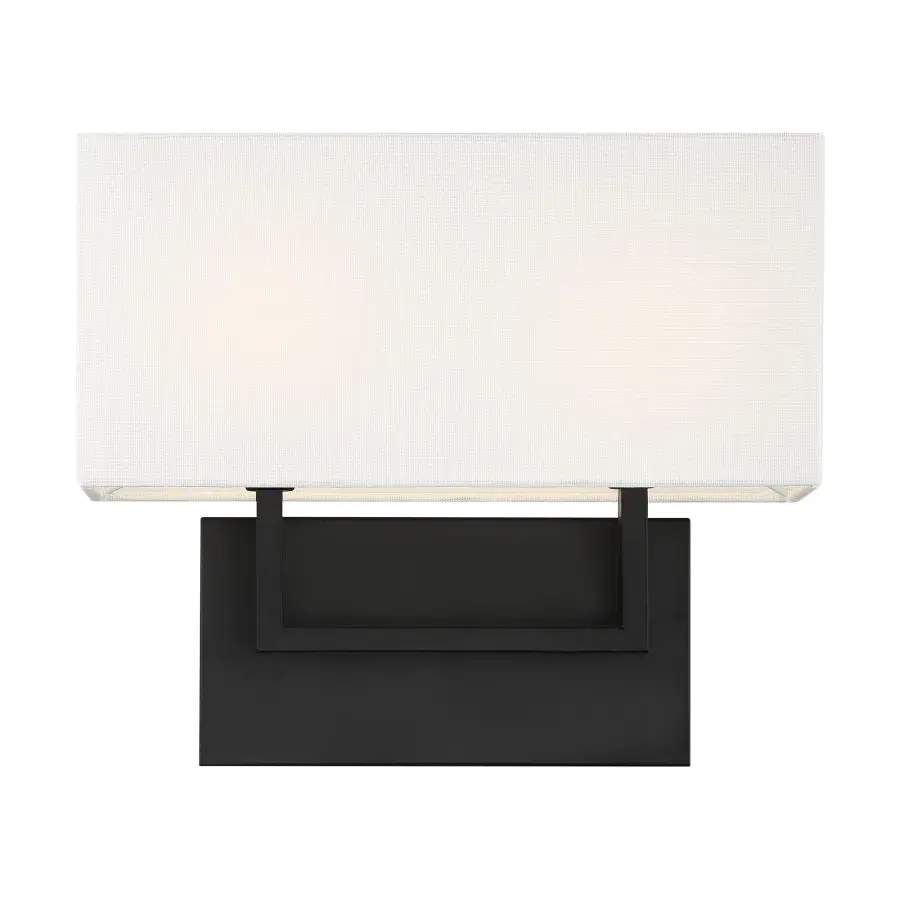 Tribeca 2-Light Vanity Sconce in Aged Bronze with White Linen Shade - Image 1