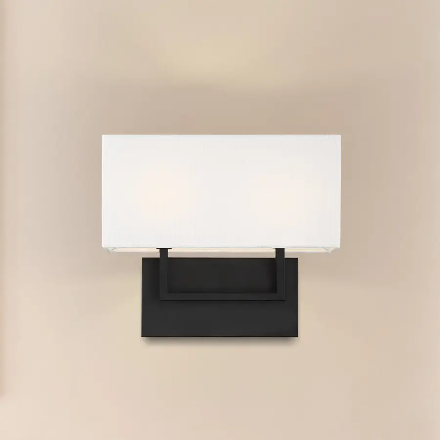 Tribeca 2-Light Vanity Sconce in Aged Bronze with White Linen Shade - Image 7