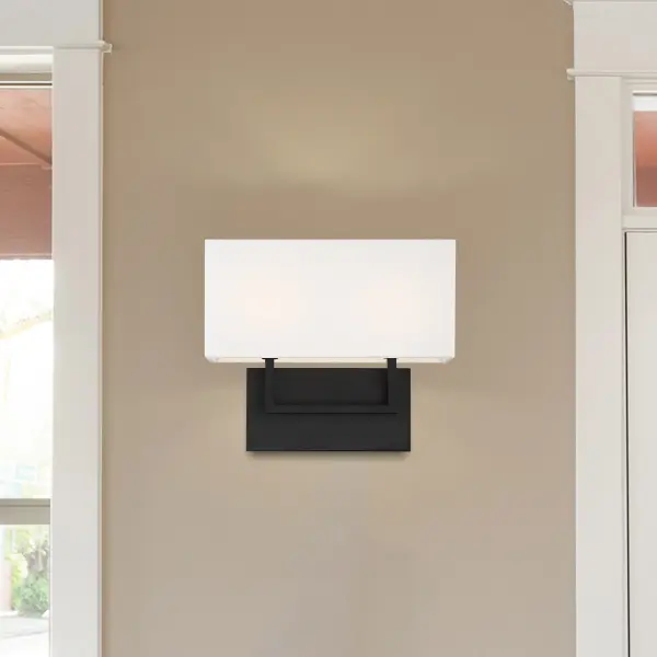 Tribeca 2-Light Vanity Sconce in Aged Bronze with White Linen Shade - Image 9