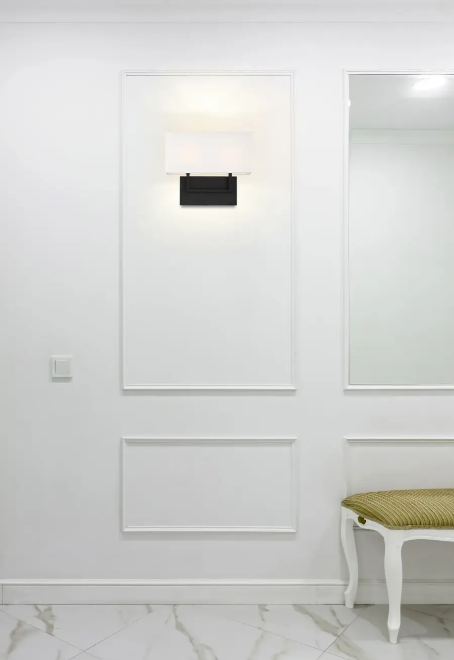 Tribeca 2-Light Vanity Sconce in Aged Bronze with White Linen Shade - Image 10
