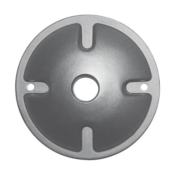 Durable die cast metal mounting plate in light gray finish provides a secure foundation for pendant light installations. Professional-grade hardware component designed for reliable performance.