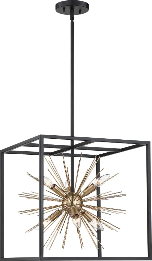 Spirefly 6-Light Pendant in Matte Black and Burnished Brass - Image 2