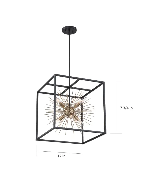 Spirefly 6-Light Pendant in Matte Black and Burnished Brass - Image 5