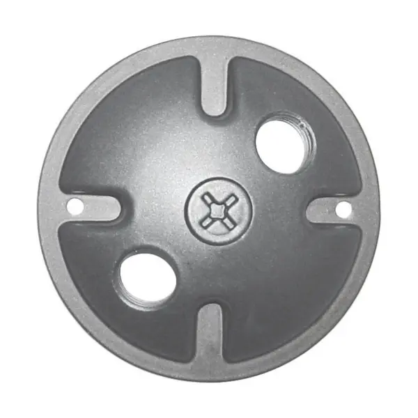 Durable die cast metal mounting plate designed for secure installation of 2-light fixtures. Light gray finish provides a neutral backdrop that blends with most ceiling colors.