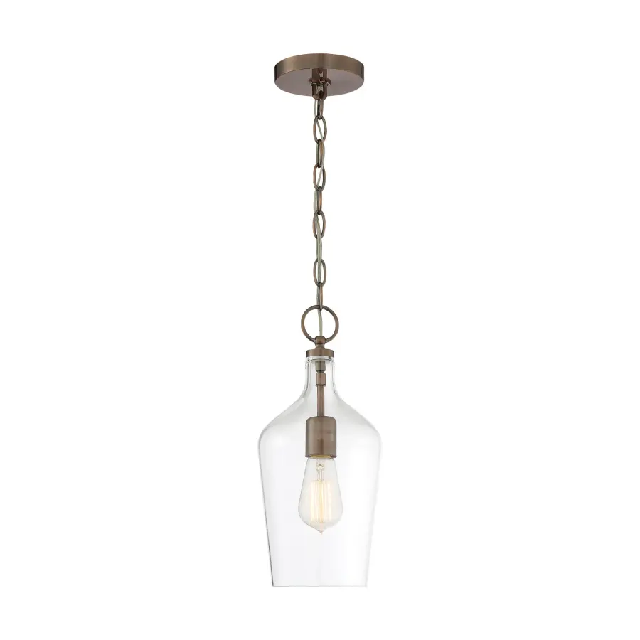 Hartley Single Light Pendant in Antique Copper with Clear Glass - Image 1
