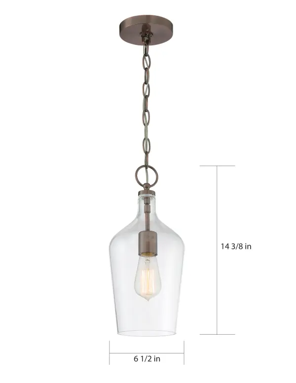 Hartley Single Light Pendant in Antique Copper with Clear Glass - Image 6
