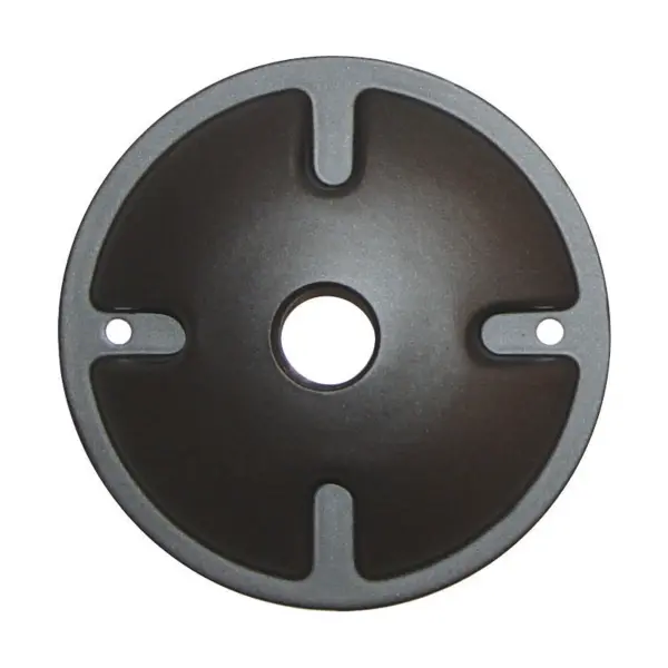 Durable die cast metal mounting plate in dark gray finish provides a secure foundation for pendant light installations. Professional-grade hardware component designed for reliable performance.