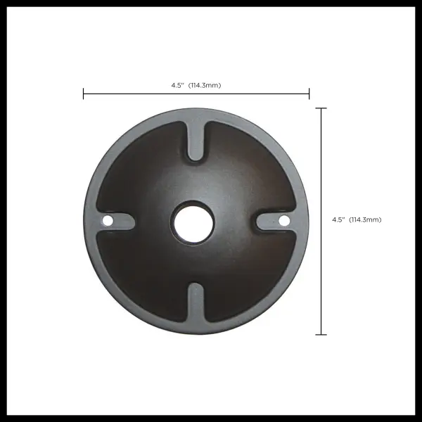 Durable die cast metal mounting plate in dark gray finish provides a secure foundation for pendant light installations. Professional-grade hardware component designed for reliable performance. - alternate view