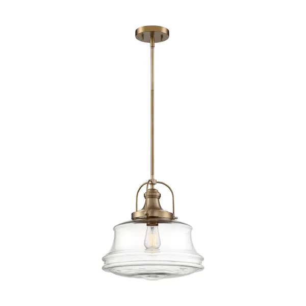 Basel 1-Light Pendant in Burnished Brass with Clear Glass - Image 1