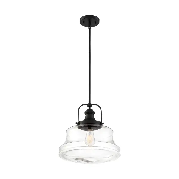 Basel Single Light Pendant in Aged Bronze with Clear Glass - Image 1