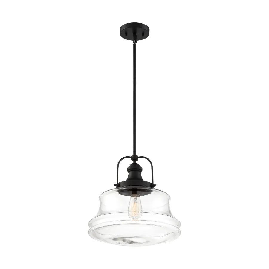 Basel Single Light Pendant in Aged Bronze with Clear Glass - Image 1