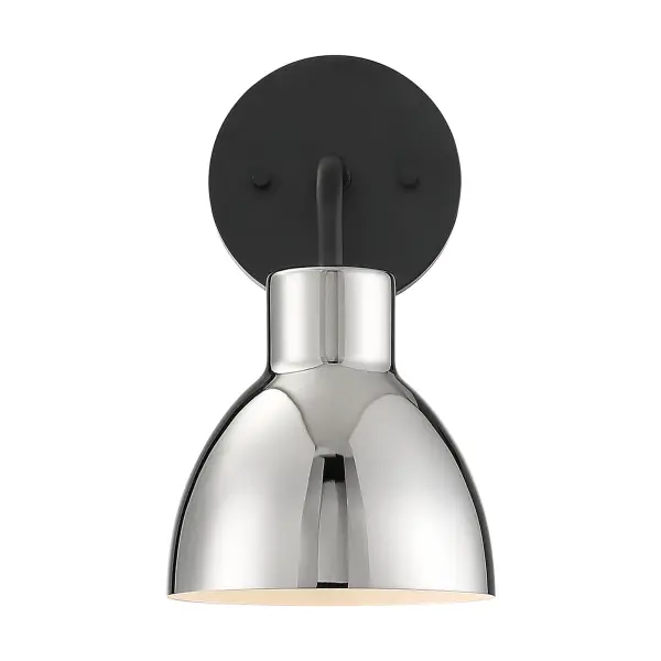 Sloan 1-Light Vanity Sconce in Matte Black with Polished Nickel Shade - Image 1