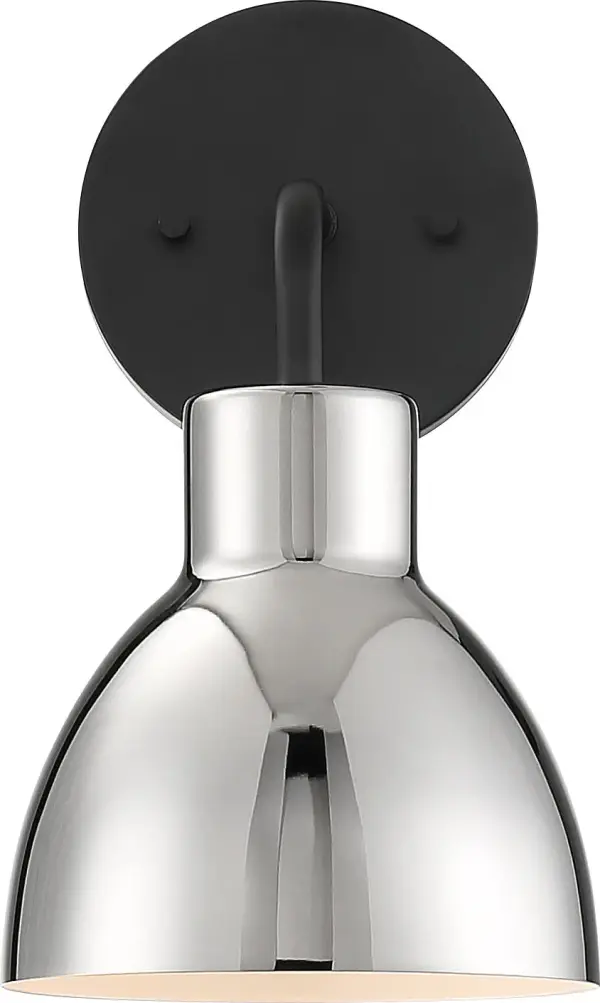 Sloan 1-Light Vanity Sconce in Matte Black with Polished Nickel Shade - Image 2
