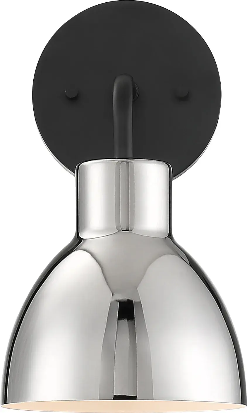 Sloan 1-Light Vanity Sconce in Matte Black with Polished Nickel Shade - Image 2