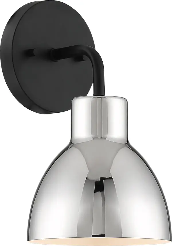 Sloan 1-Light Vanity Sconce in Matte Black with Polished Nickel Shade - Image 3