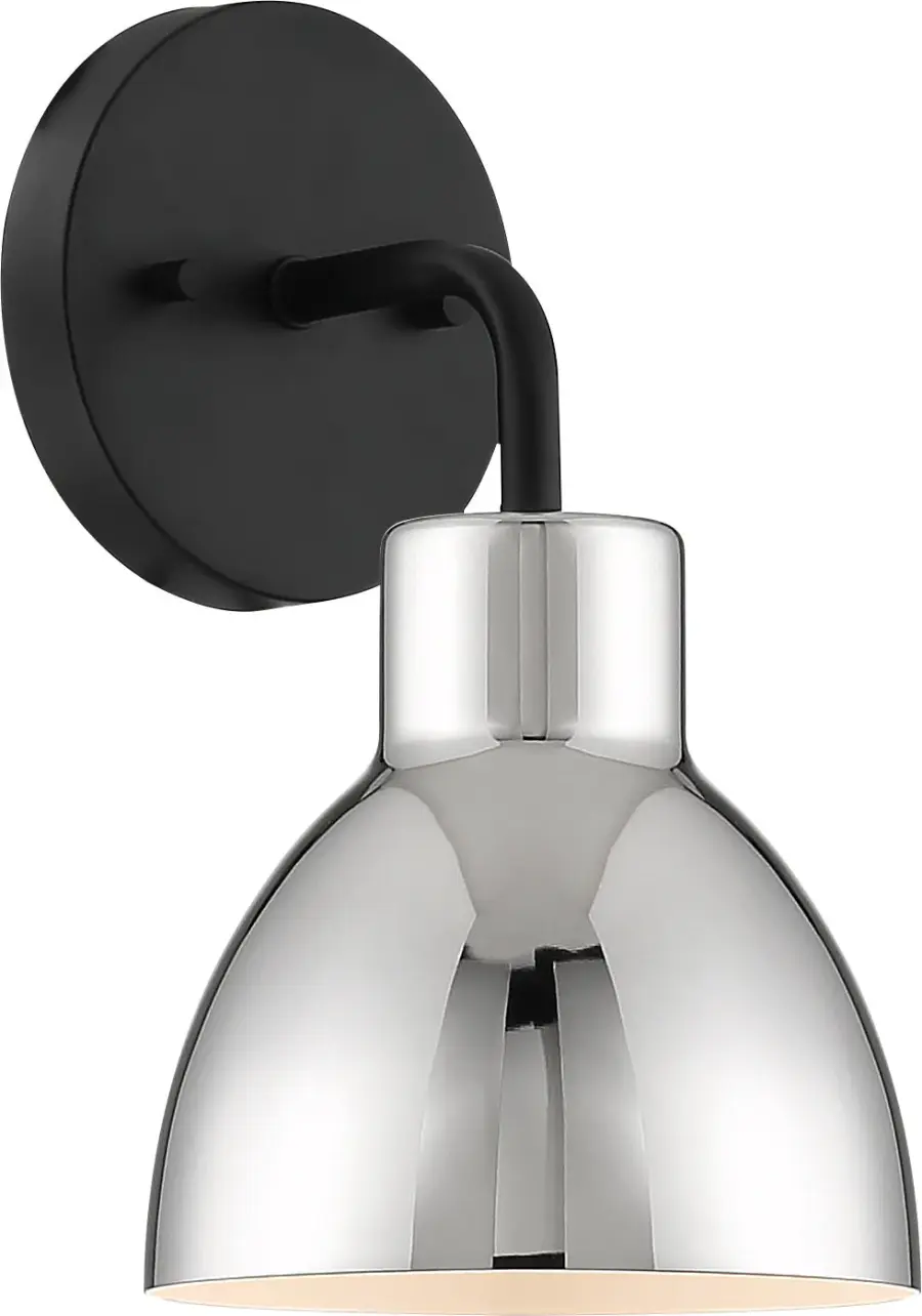 Sloan 1-Light Vanity Sconce in Matte Black with Polished Nickel Shade - Image 3