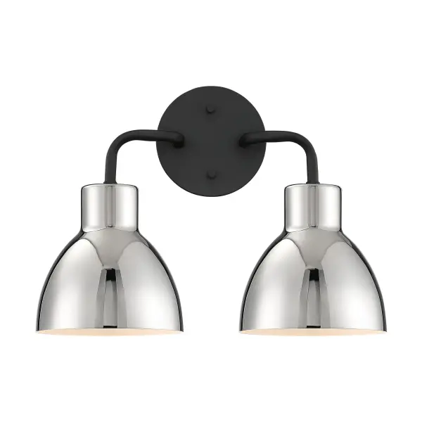 Sloan 2-Light Vanity in Matte Black with Polished Nickel Shade - Image 1