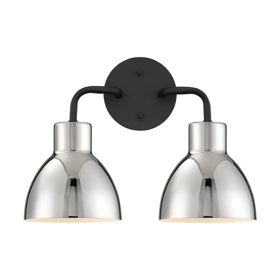 Sloan 2-Light Vanity in Matte Black with Polished Nickel Shade - Image 1