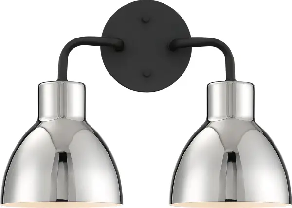 Sloan 2-Light Vanity in Matte Black with Polished Nickel Shade - Image 2