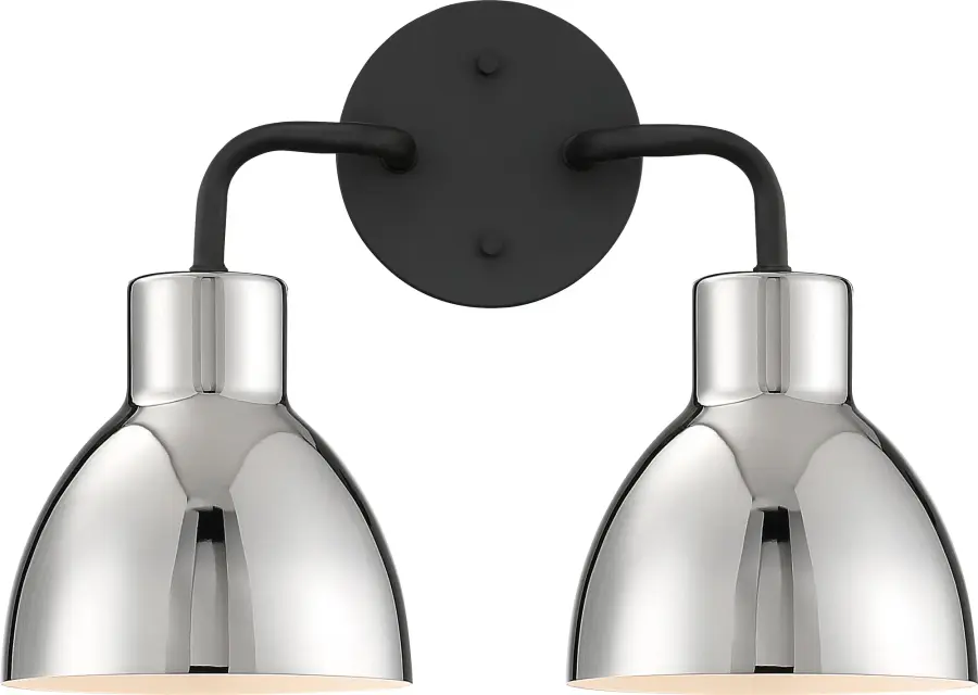 Sloan 2-Light Vanity in Matte Black with Polished Nickel Shade - Image 2