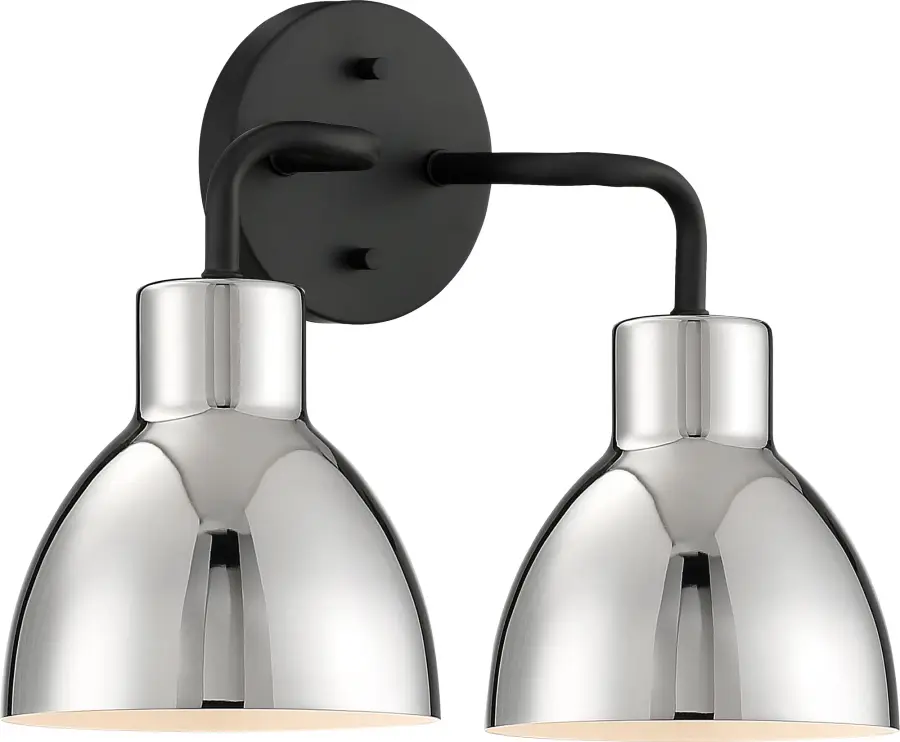Sloan 2-Light Vanity in Matte Black with Polished Nickel Shade - Image 3