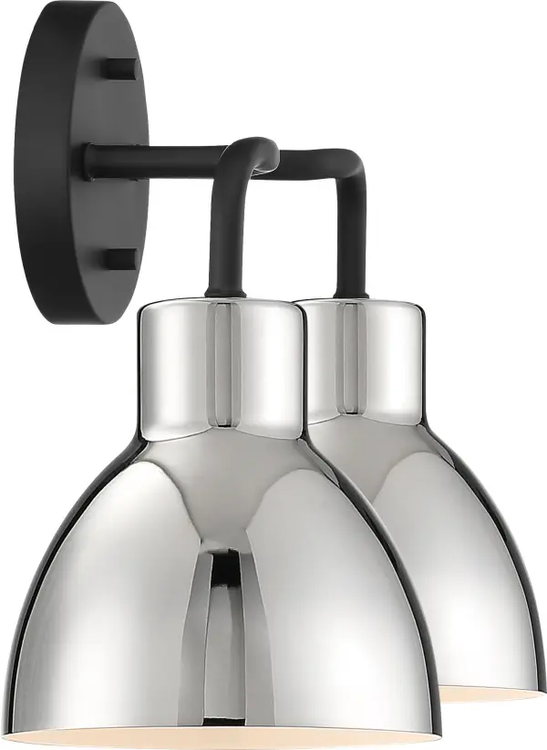 Sloan 2-Light Vanity in Matte Black with Polished Nickel Shade - Image 4