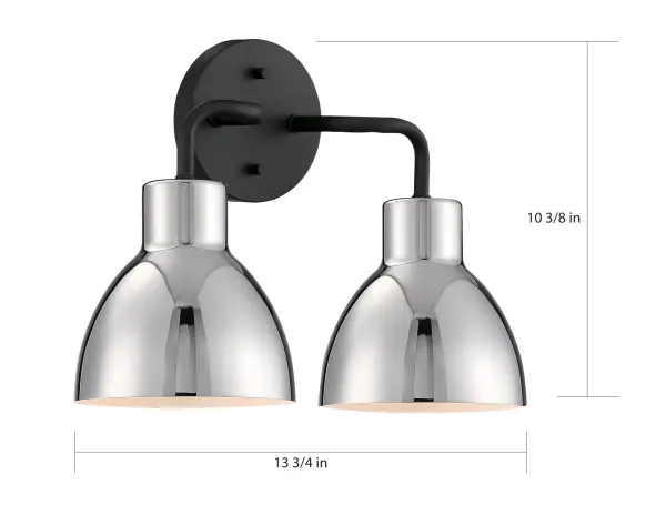 Sloan 2-Light Vanity in Matte Black with Polished Nickel Shade - Image 5