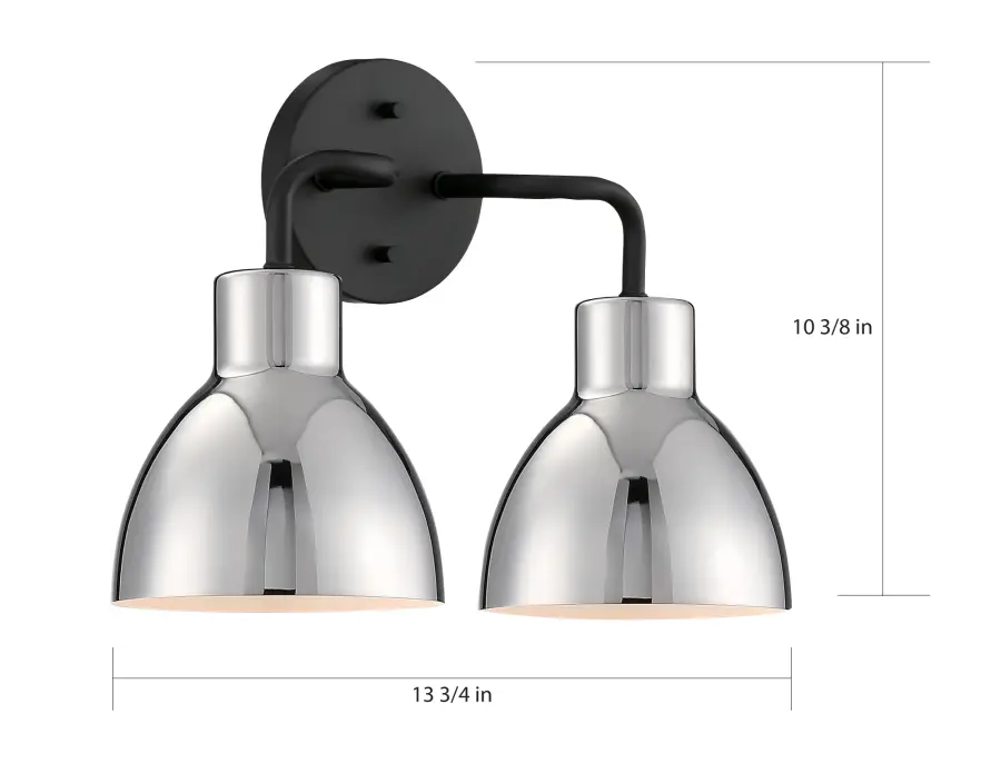 Sloan 2-Light Vanity in Matte Black with Polished Nickel Shade - Image 5