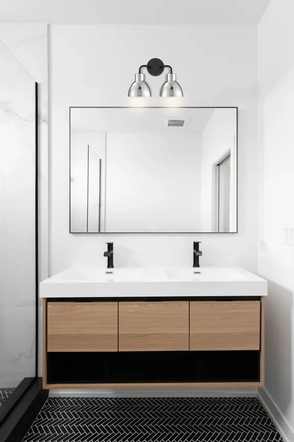 Sloan 2-Light Vanity in Matte Black with Polished Nickel Shade - Image 6