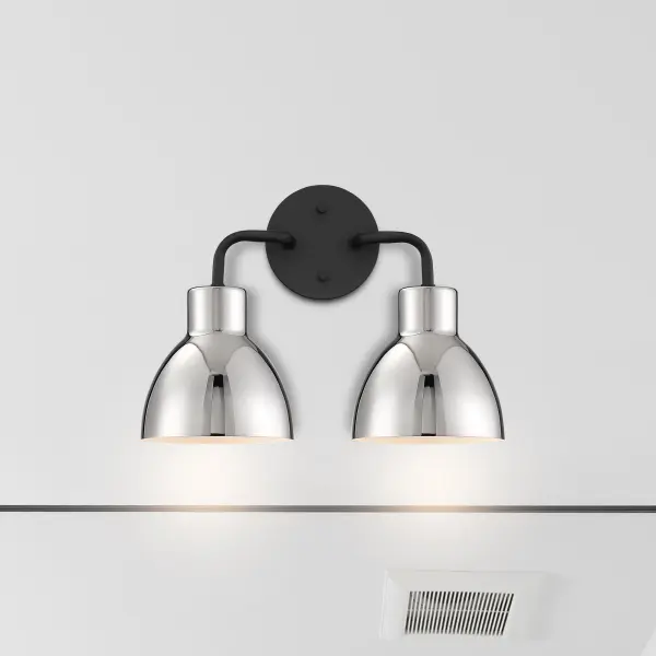 Sloan 2-Light Vanity in Matte Black with Polished Nickel Shade - Image 7