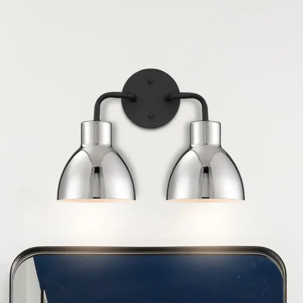 Sloan 2-Light Vanity in Matte Black with Polished Nickel Shade - Image 9