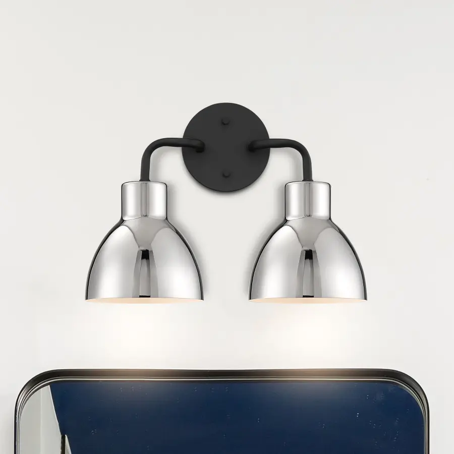 Sloan 2-Light Vanity in Matte Black with Polished Nickel Shade - Image 9