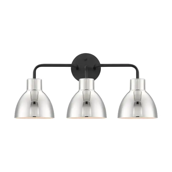 Sloan 3-Light Vanity in Matte Black with Polished Nickel Shade - Image 1